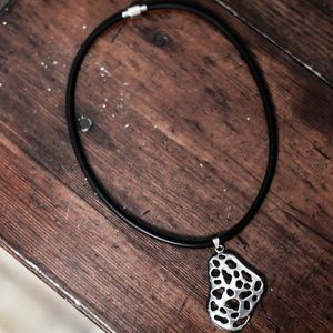 Large silver tone gothic abstract pendant necklace